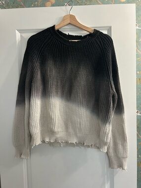 Zadig & Voltaire Kary Cow Ombré Black to Light Gray Distressed Knit Sweater